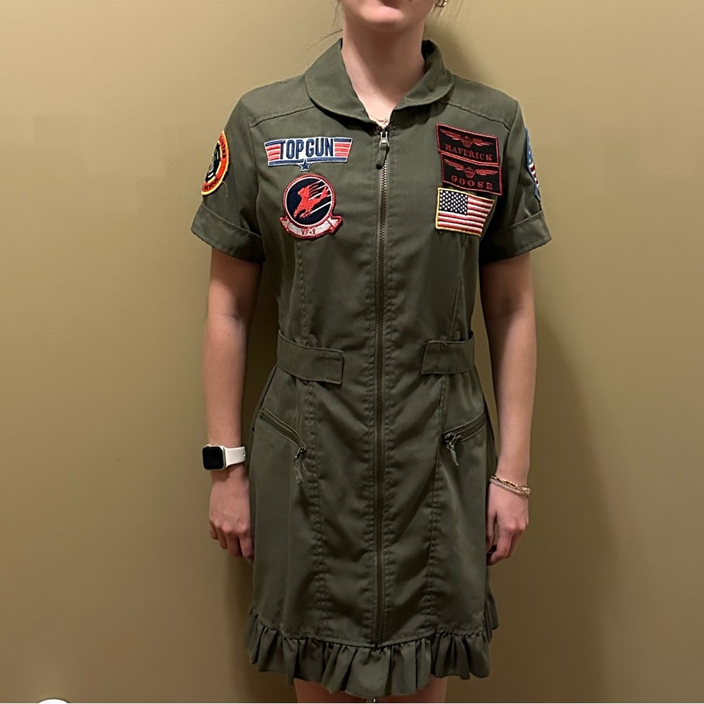 Green Top Gun Inspired Dress with Patches